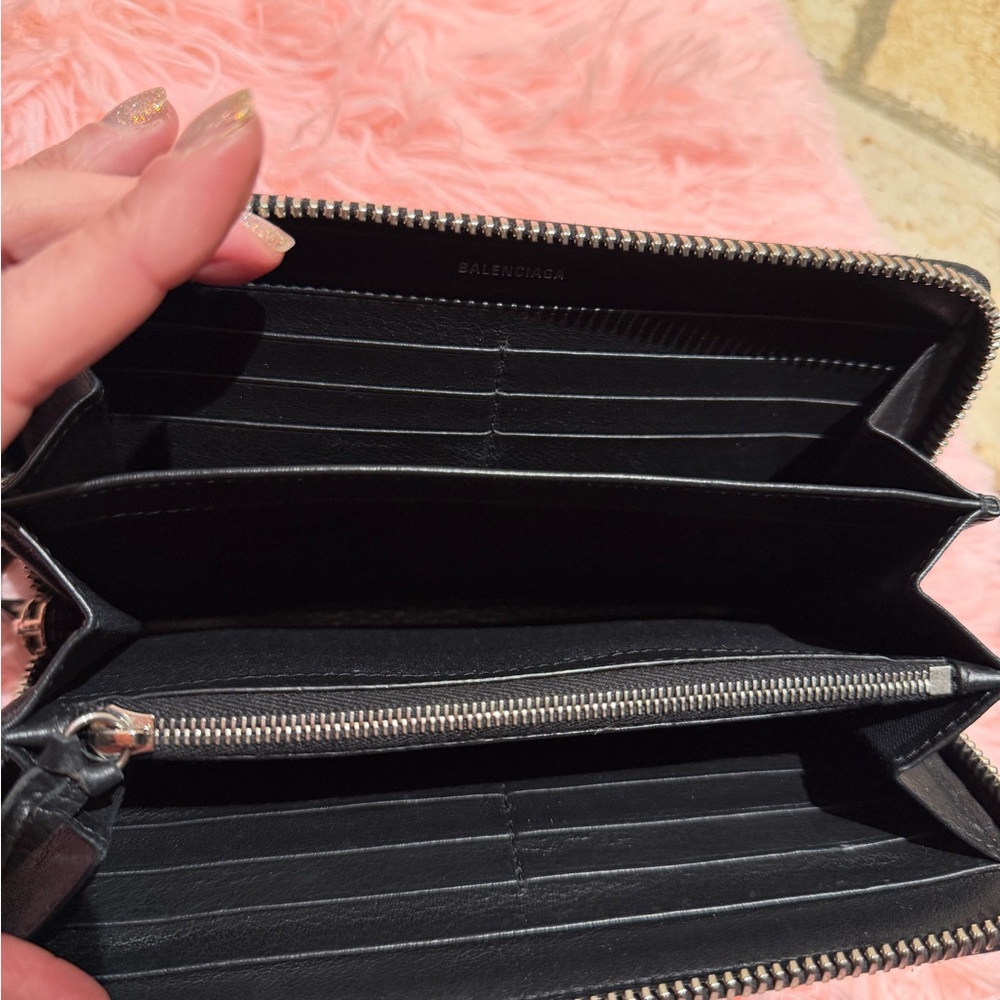 Balenciaga Paper Manny Zip Around Leather Wallet Large Black Envelope Snap NIP - Picture 14 of 16